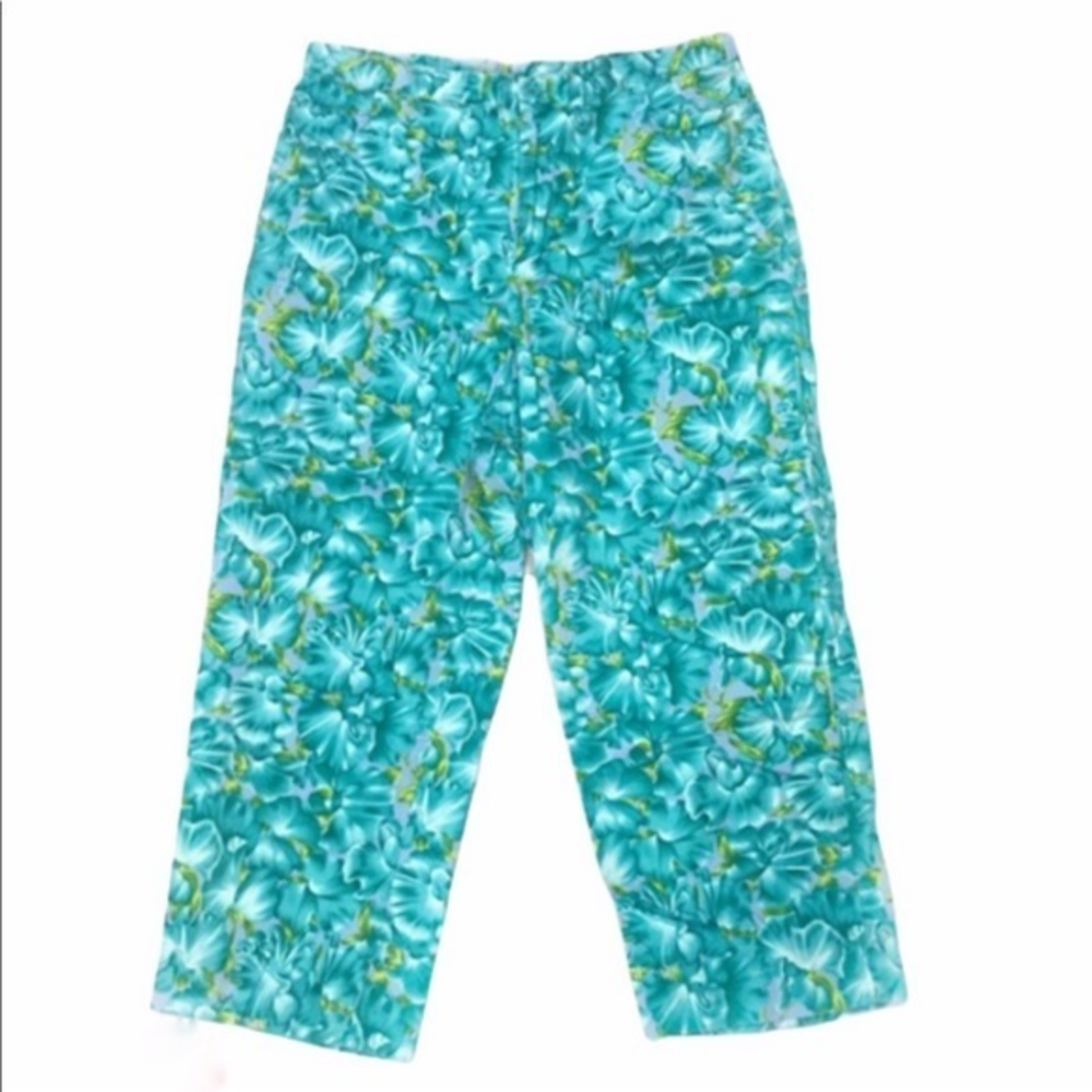 Sarah B studio‎ 16 blue floral high rise waist capri length Cotton blend pants